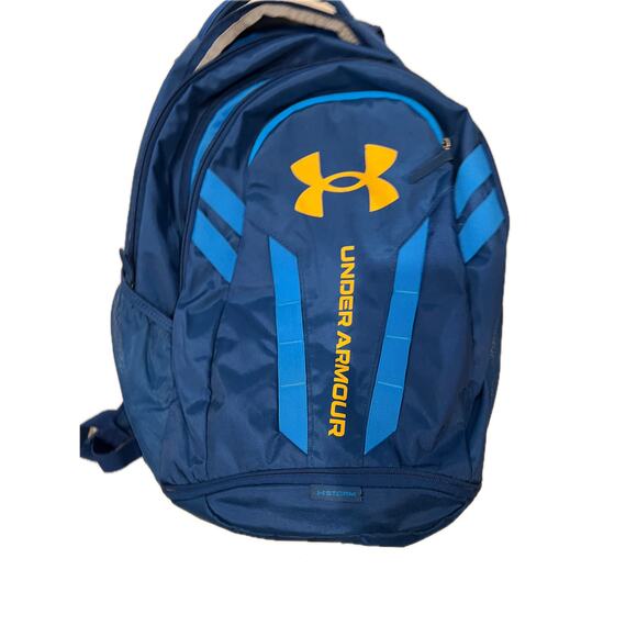 Under Armour Blue Yellow Black Hustle 5.0 Backpack - Picture 1 of 4